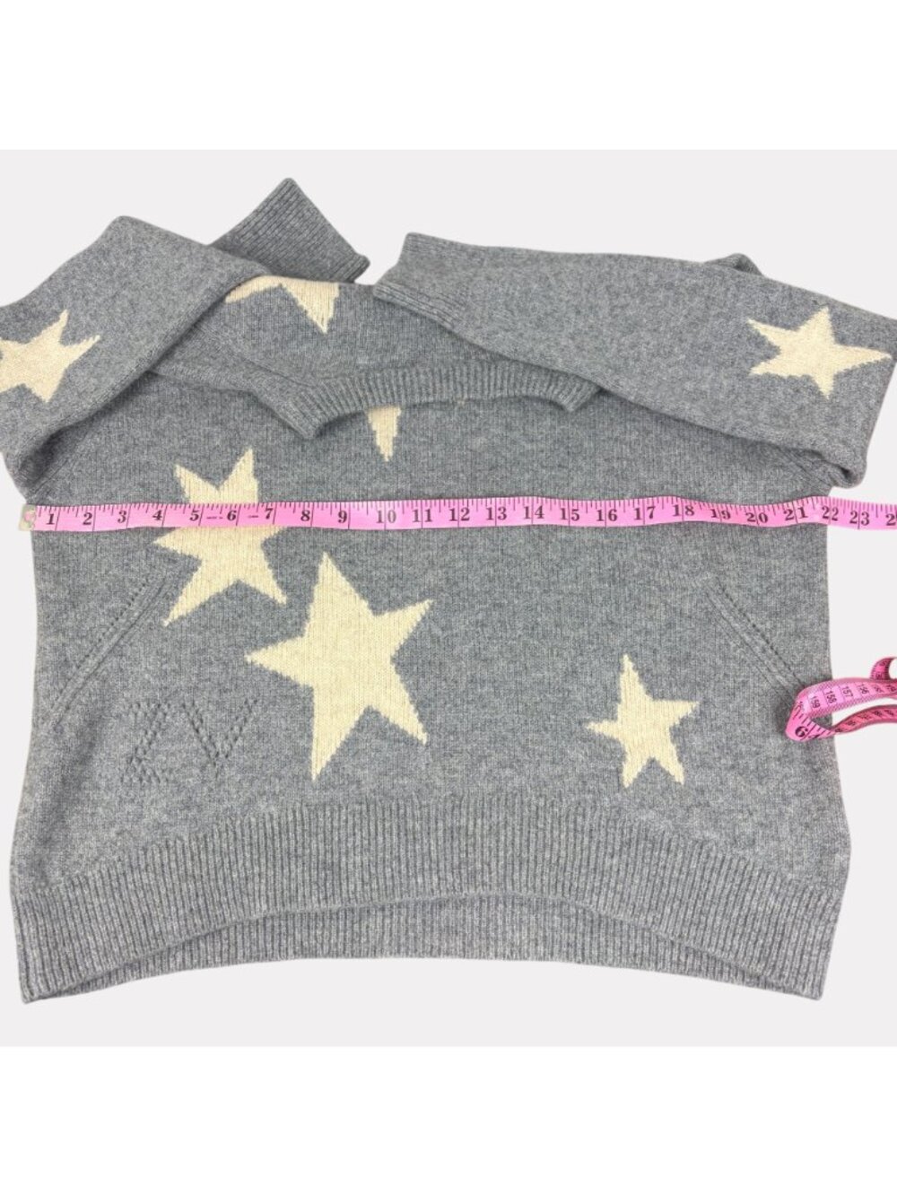 Zadig & Voltaire Markus C Star Cashmere Sweater Womens Small Gray Cream Crew - Picture 5 of 9